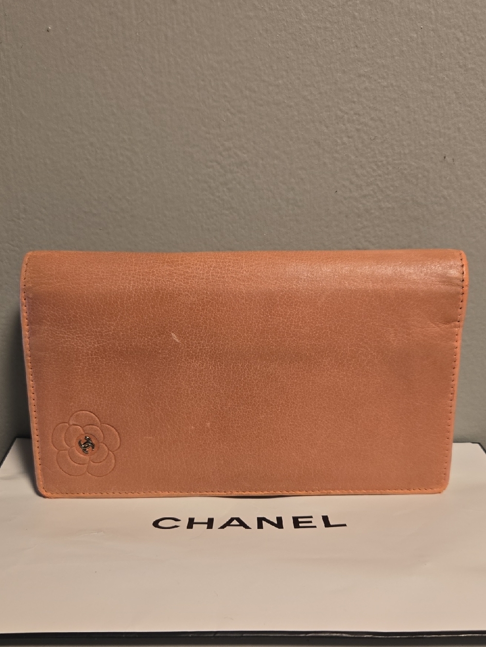 CHANEL Pink Leather Camellia Wallet